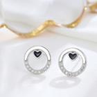 Heart Hoop Stud Earring 1 Pair - Silver & Black - One Size