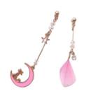 Non-matching Moon & Feather Dangle Earring / Clip-on Earring