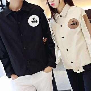Couple Matching Cat Print Snap-button Jacket