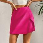 High-waist Asymmetrical Hem Plain A-line Skort