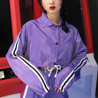Contrast Trim Buttoned Cropped Jacket As Shown In Figure - One Size