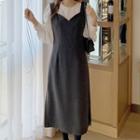 Long-sleeve Blouse / Slit Midi A-line Overall Dress