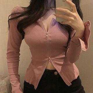 Long-sleeve Zip Fitted Top