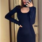Turtleneck Cut-out Maxi Knit Dress