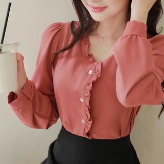 Shirred-shoulder Fill-trim Blouse