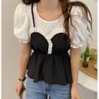 Puff-sleeve Mock-two-piece Blouse