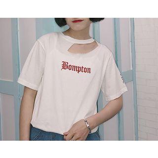 Lettering Cut Out Short-sleeve T-shirt