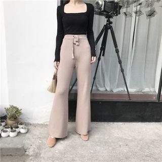 Tie-waist Wide-leg Knit Pants