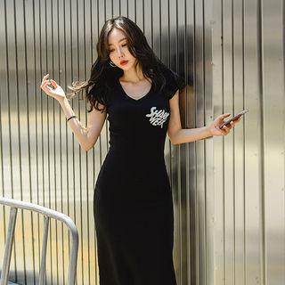Cap-sleeve Lettering Maxi T-shirt Dress