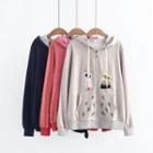 Cat Embroidered Zip Hooded Jacket