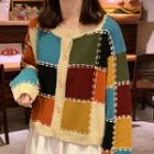 Color Block Cardigan Plaid - Multicolor - One Size
