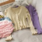 Ruffled-trim Cropped Knit Cardigan In 10 Colors