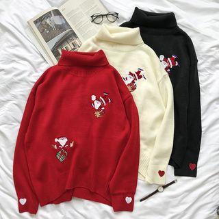 Turtleneck Christmas Embroidered Sweater