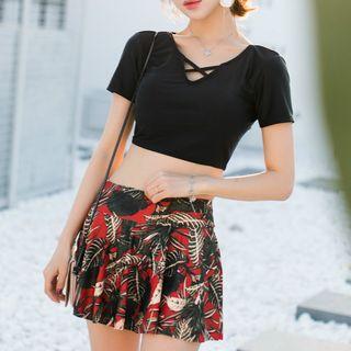 Set: Short-sleeve Top + Print Swim Skirt