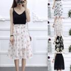Floral Print Chiffon Flared Skirt