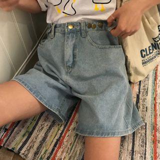 Washed Wide Leg Denim Shorts Blue - One Size