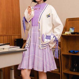 Argyle Print Tie-sleeve Knit Cardigan