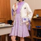 Argyle Print Tie-sleeve Knit Cardigan