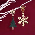Non-matching Christmas Tree & Snowflake Dangle Earring 1 Pair - Gold - One Size