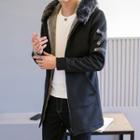 Furry Trim Hooded Fleece-lined Zip Jacket