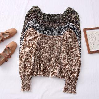 Zebra-print Smocked Crop Top