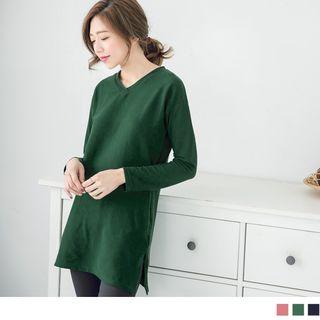 Slit-side V-neck Plain Top