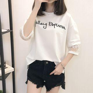 Lace-panel Lettering Top