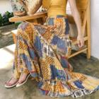 Spaghetti Strap Crinkled Top / Printed Midi A-line Skirt