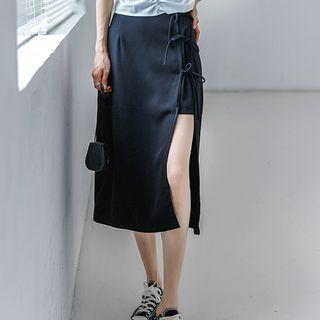 Slit Tie-strap Midi A-line Skirt