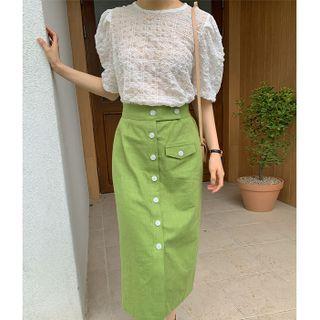 Button H-line Linen Skirt