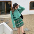 Turtleneck Sweater / Plaid Mini Skirt