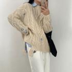 Distressed Cable Knit Sweater Almond - One Size
