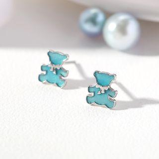 925 Sterling Silver Bear Stud Earrings 1 Pair - As Shown In Figure - One Size