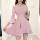 Off-shoulder Elbow-sleeve Mini A-line Dress
