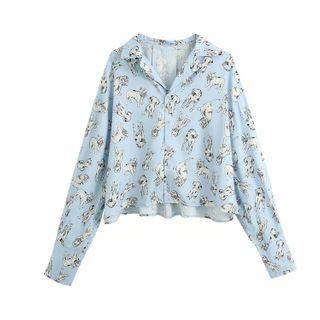 Long-sleeve Dog Print Blouse