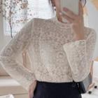Long-sleeve Lace Top Milky White - One Size