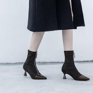 Front Zip Pointed High Heel Short Boots