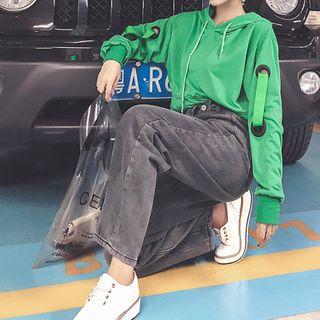 Set: Crop Hoodie + Washed Jeans