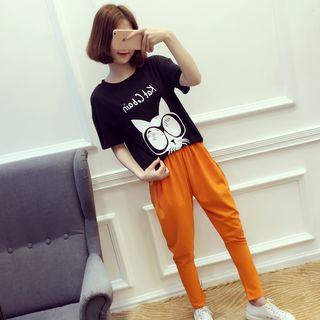Set: Printed Short-sleeve T-shirt + Harem Pants