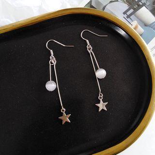 Cat Eye Stone Bead Alloy Star Dangle Earring