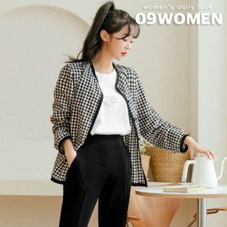 Plus Size Piped Gingham Cardigan