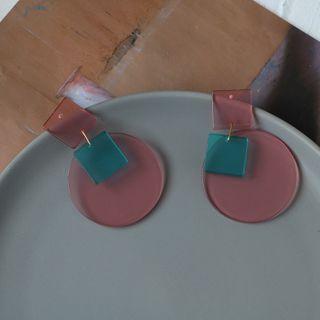 Geometric Acrylic Dangle Earring 1 Pair - 925 Silver - Pink - One Size