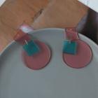 Geometric Acrylic Dangle Earring 1 Pair - 925 Silver - Pink - One Size