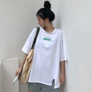 Short-sleeve Printed Split-hem T-shirt