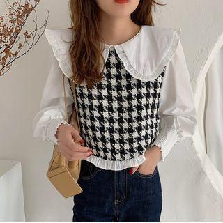 Peter Pan Houndstooth Panel Blouse