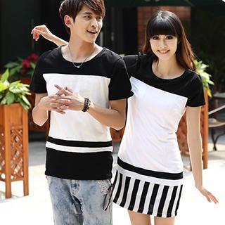 Couple Short-sleeve Color-block T-shirt / T-shirt Dress