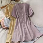 Plaid Tie-back Short-sleeve V-neck Shirtdress In 5 Colors