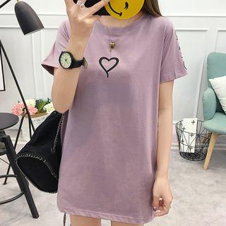 Short-sleeve Heart Print Long T-shirt