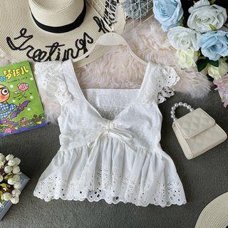 Eyelet-lace Tank Top White - One Size