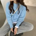 Plain Cable Knit Sweater Blue - One Size